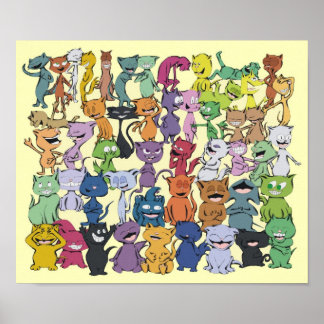 Póster Poster de 50 gatos felices
