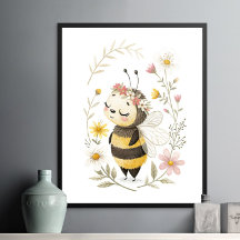 Poster de abejas y flores