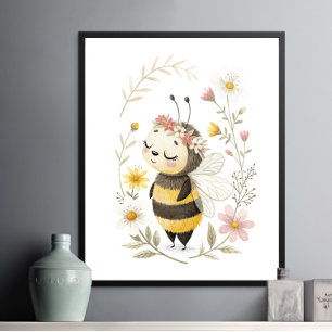Póster Poster de abejas y flores