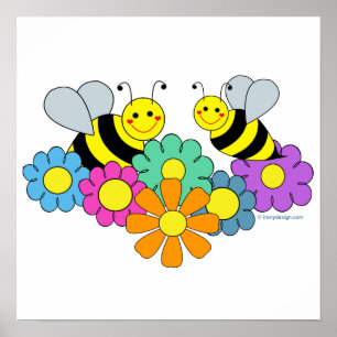 Póster Poster de abejas y flores