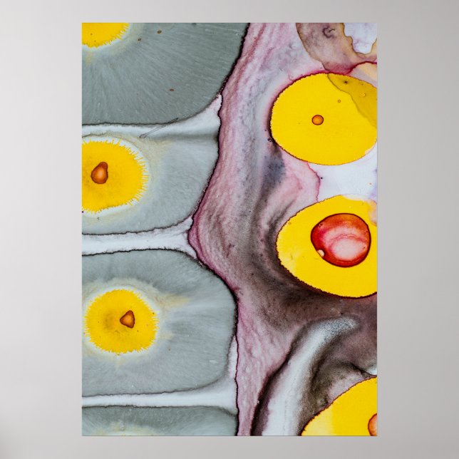 Póster Poster de abstracción rosa, amarilla y gris (Frente)