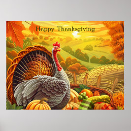 Póster Poster de Acción de Gracias de Autumn Turkey Pumpk