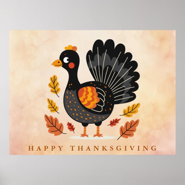 Póster Poster de Acción de Gracias de Cute Turkey (Frente)