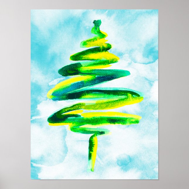 Póster Poster de acuarela abstracta del árbol de Navidad  (Frente)