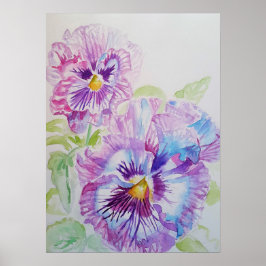 Póster Poster de acuarela con flores de color morado pans