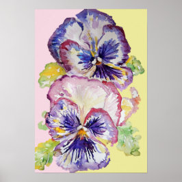 Póster Poster de acuarela con flores de color morado pans