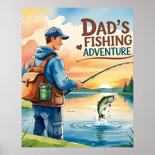 Póster Poster de acuarela de aventuras pesqueras de papá (Frente)