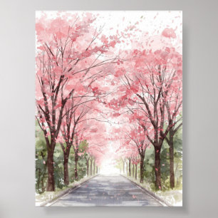 Póster Poster de acuarela de Cherry Blossom Street