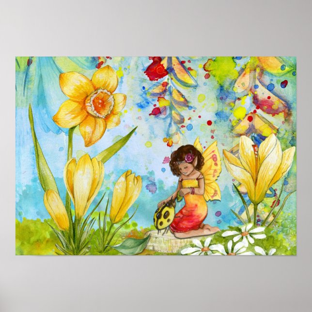 Póster Poster de acuarela de Daffodil Pixie (Frente)