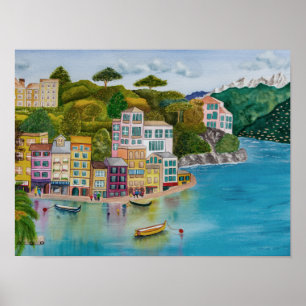 Póster Poster de acuarela de la costa de Cinque Terre