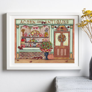 Póster Poster de acuarela de la tienda de antigüedades de