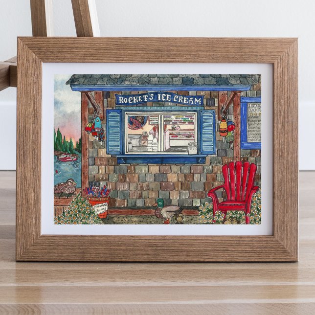 Póster Poster de acuarela de la tienda de helados costero (Subido por el creador)