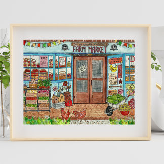 Póster Poster de acuarela de la tienda rural de agriculto