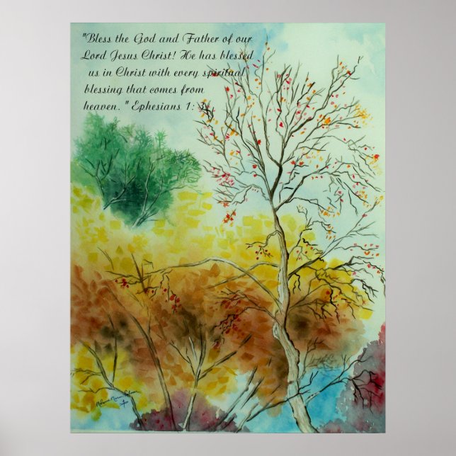 Póster Poster de acuarela de otoño de bendiciones (Frente)