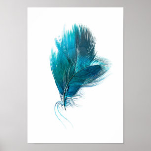 Póster Poster de acuarela de plumas azul