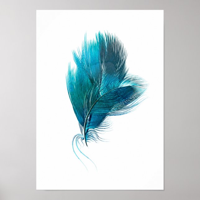 Póster Poster de acuarela de plumas azul (Frente)