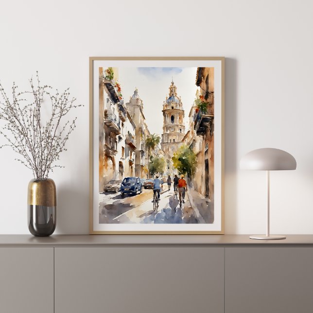 Póster Poster de acuarela de Valencia en España (Valencia in Spain Watercolor Poster)