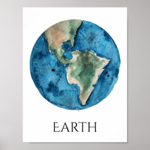 Póster Poster de acuarela del planeta Tierra
