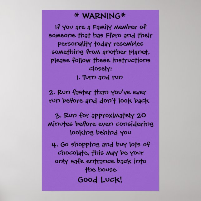 Póster Poster de advertencia de Fibro (Frente)