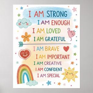 Póster Poster de afirmaciones positivas del arcoiris para
