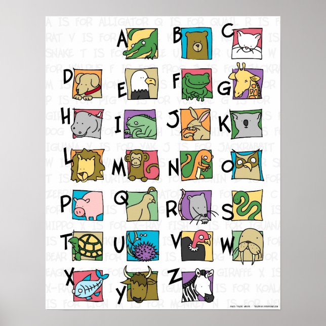 Póster Poster de alfabeto animal (pequeño) (Frente)