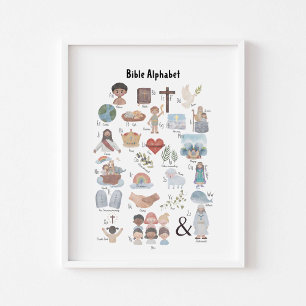 Póster Poster de alfabeto bíblico para niños de color acu