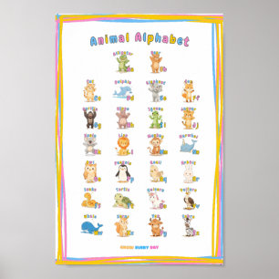 Póster Poster de alfabetos animales A-Z - Crecer todos lo