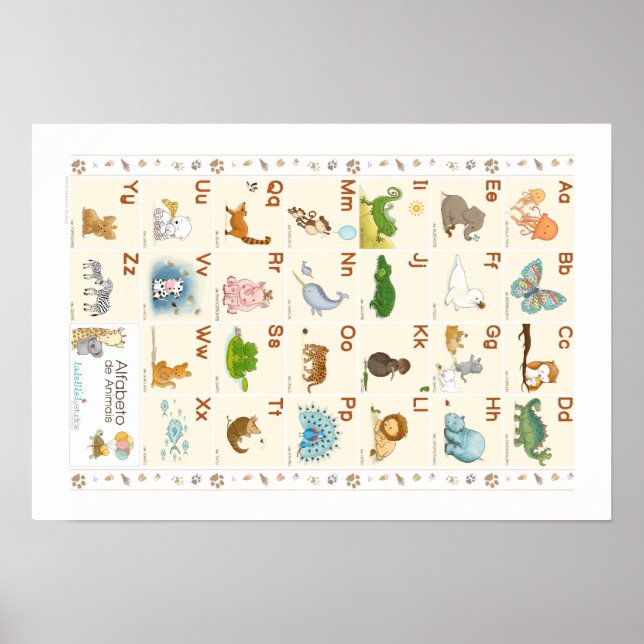 Póster Poster de alfabetos animales en portugués, animale (Frente)
