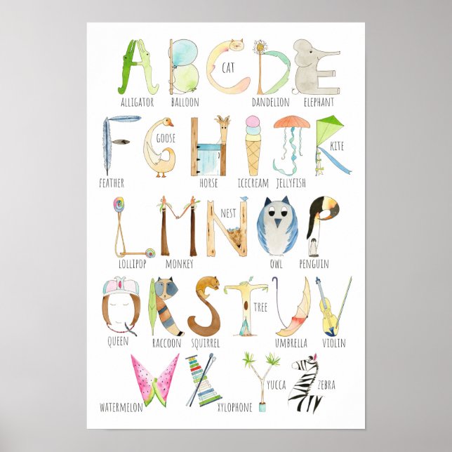 Póster Poster de alfabetos - Letras para animales y objet (Frente)