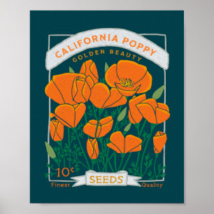 Póster Poster de amapola de California (fondo oscuro)