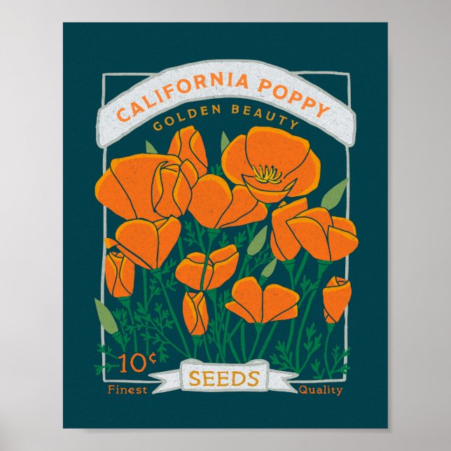 Póster Poster de amapola de California (fondo oscuro) (Frente)