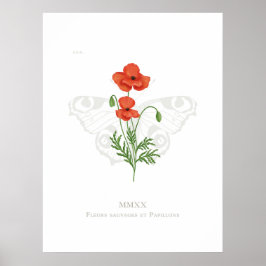Póster Poster de amapola y mariposa pavo