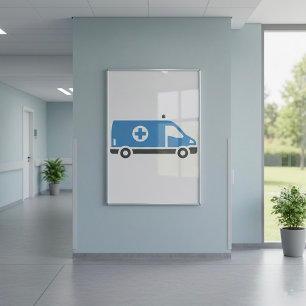 Póster Poster de Ambulancia Azul Gris