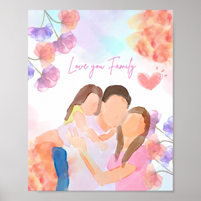 Póster Poster de amor de la familia de acuarela cálida (Frente)