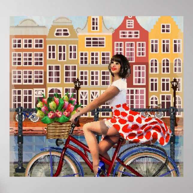 Póster Poster de Amsterdam: Ciclismo Chica Pin-Up. (Frente)