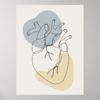Póster Poster de anatomía cardiaca abstracta mínima moder