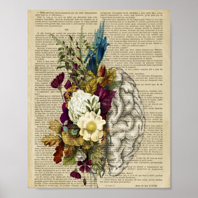 Póster poster de anatomía cerebral floral médica (Frente)