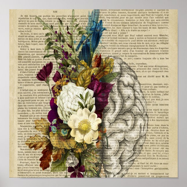 Póster poster de anatomía cerebral floral médica (Frente)