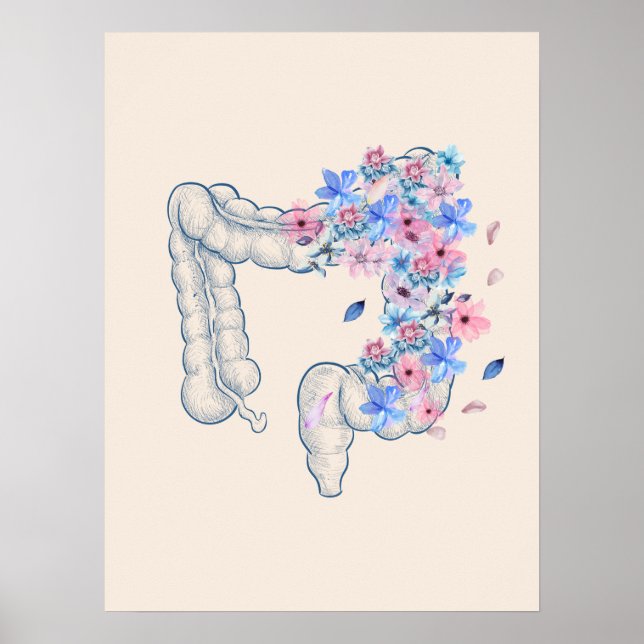 Póster Poster de anatomía intestinal médica floral (Frente)