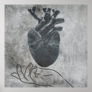 Póster Poster de anatomía manual del corazón vintage