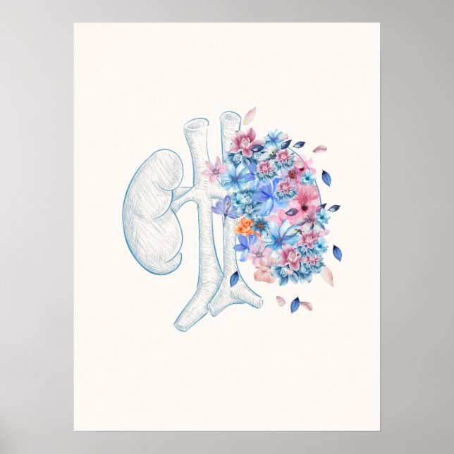 Póster Poster de anatomía renal medica floral (Frente)