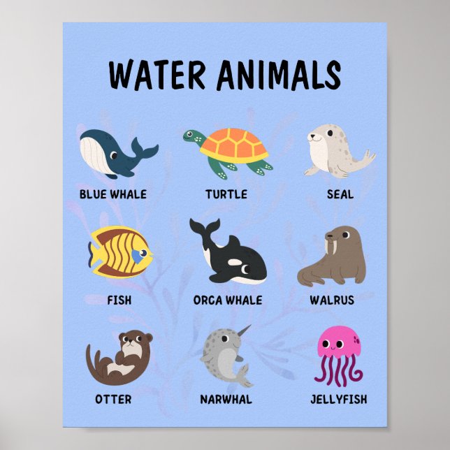 Póster Poster de animales acuáticos (Frente)
