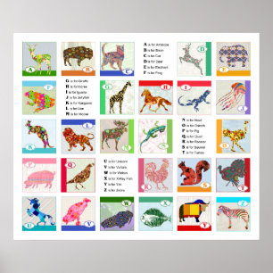 Póster Poster de animales alfabetos revisado