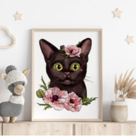 Póster Poster de animales Rosa de gato negro para bebés |