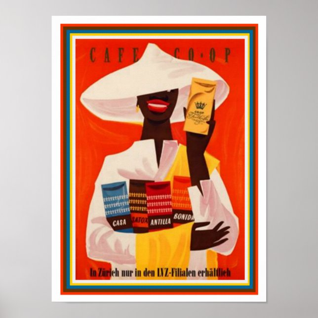 Póster Poster de anuncios de café suizo de época 12 x 16 (Frente)