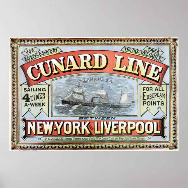 Póster Poster de anuncios de Cunard Line New York y Liver (Frente)