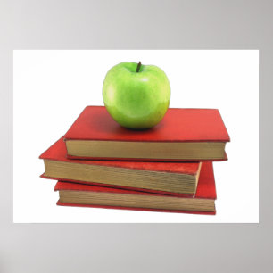 Póster Poster de Apple verde y libros rojos
