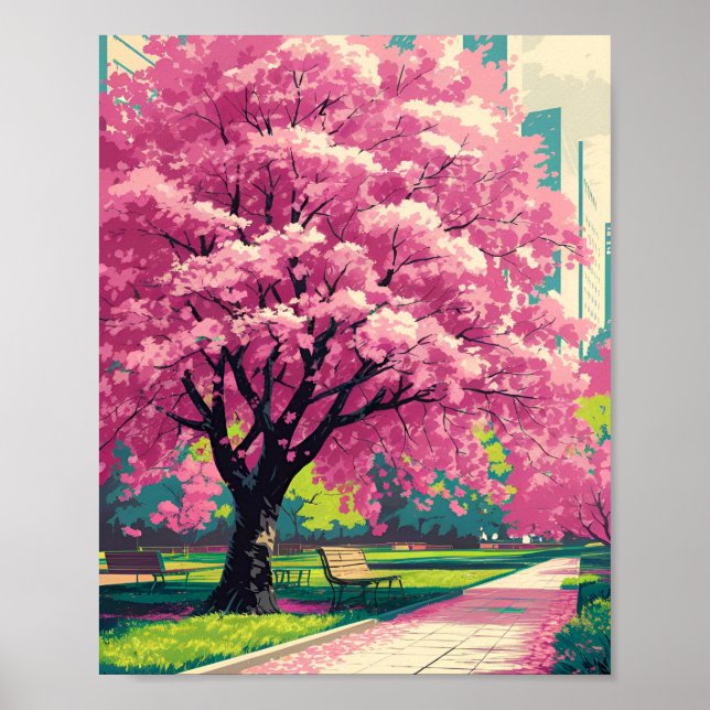 Póster Poster de árbol de flores de cerezo - Primavera im (Frente)