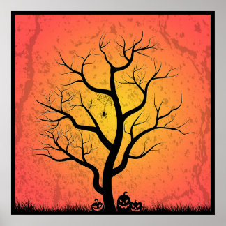 Póster Poster de árbol de Halloween fantasmal