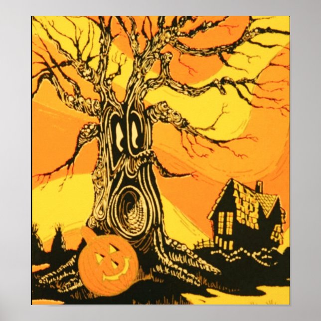 Póster Poster de árbol de Halloween vintage (Frente)